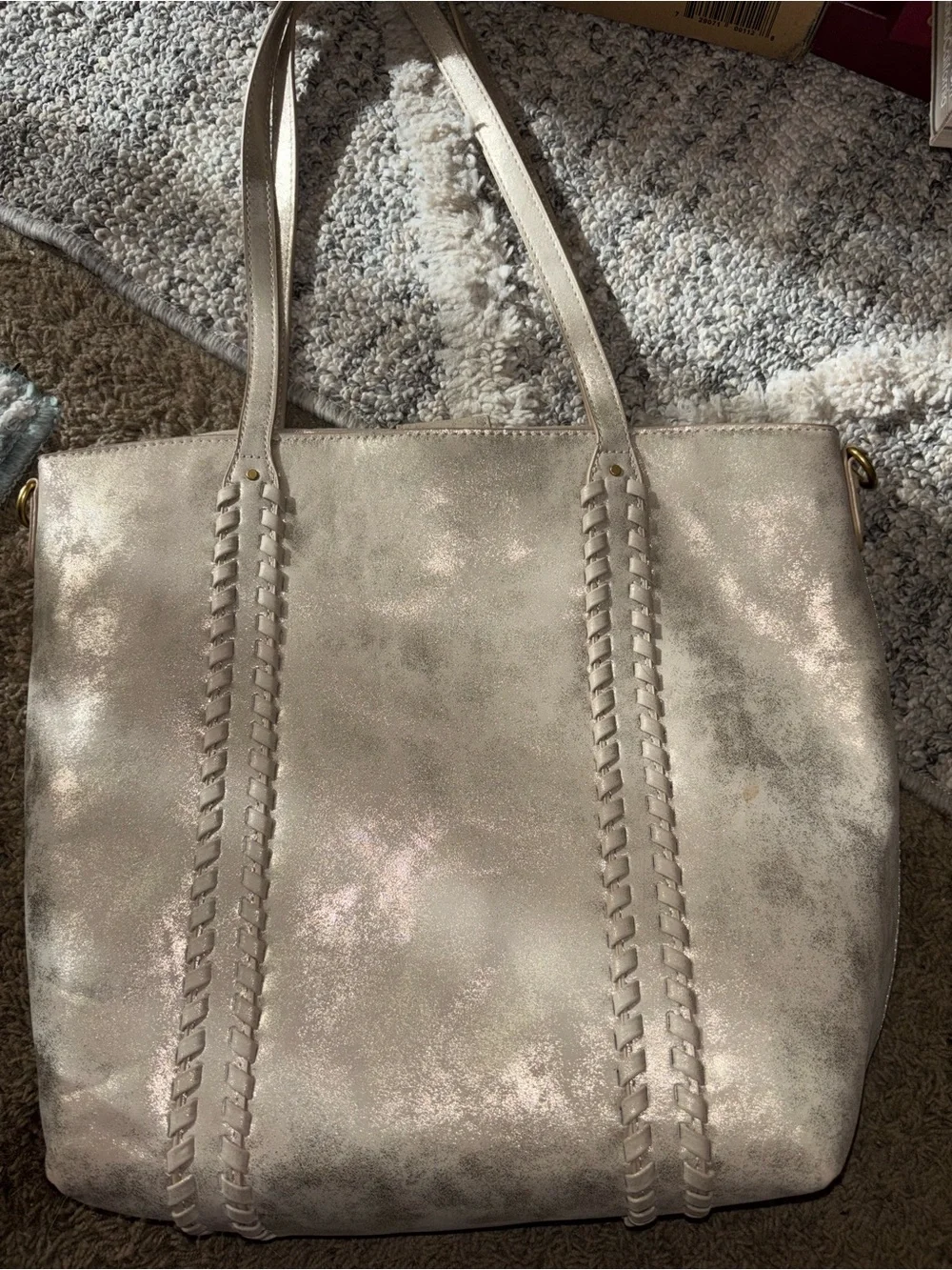 Metallic Champagne Tote Bag with Dual Shoulder Straps